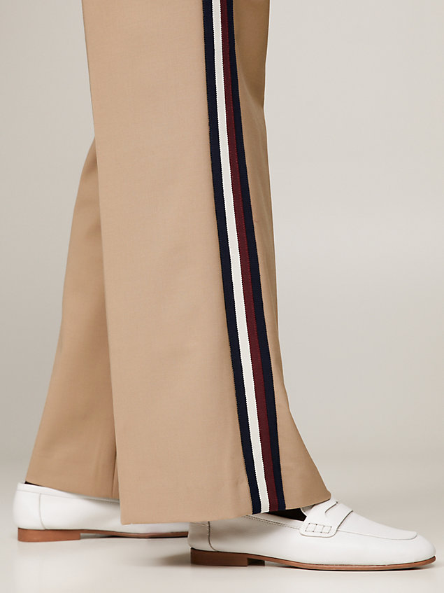 beige wide leg relaxed fit pleated trousers for women tommy hilfiger