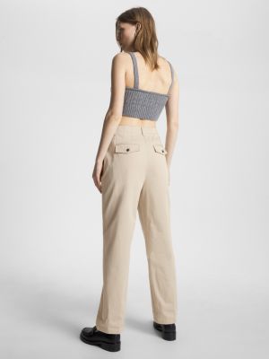 pantalón chino cónico de corte amplio beige de mujer tommy hilfiger