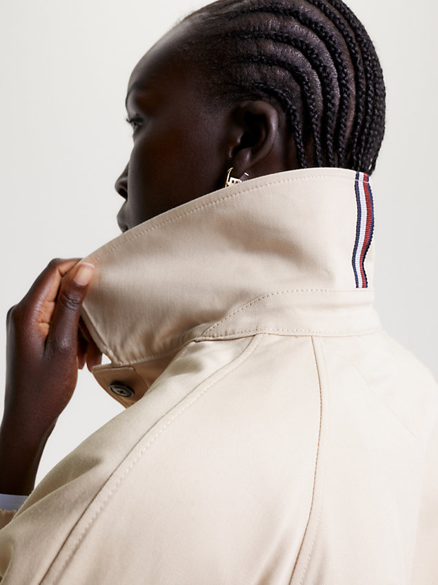 beige cropped fit twill jacket for women tommy hilfiger