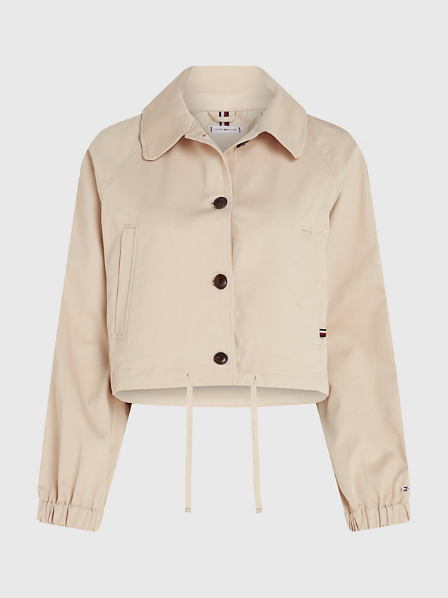 beige cropped fit twill jacket for women tommy hilfiger