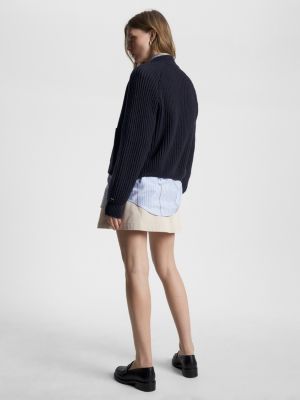 blue rib-knit bomber jacket for women tommy hilfiger
