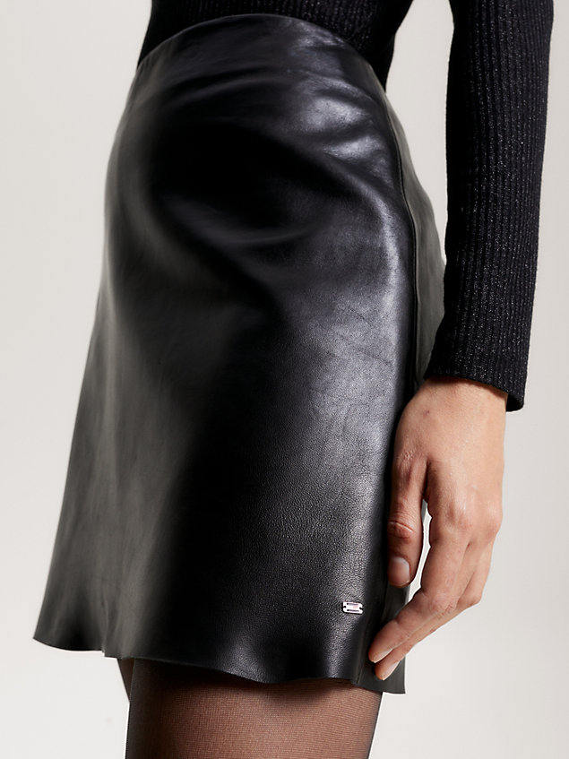 black leather a-line mini skirt for women tommy hilfiger