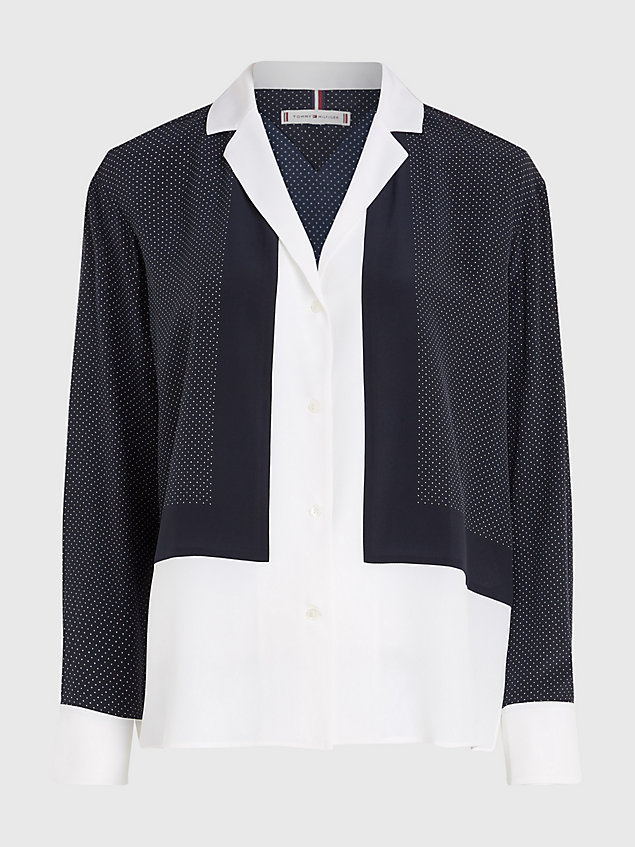 blue zijden relaxed fit blouse met polkadotprint voor dames - tommy hilfiger