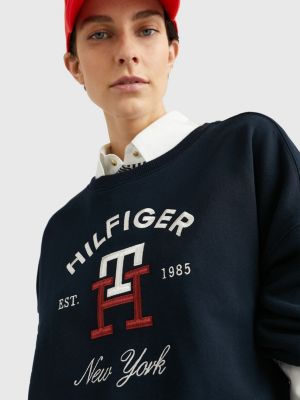bouwer Onrechtvaardig Duiker Sweatshirt met gebogen logo en monogram | BLAUW | Tommy Hilfiger