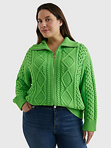grün curve relaxed fit cardigan mit zopfmuster für damen - tommy hilfiger
