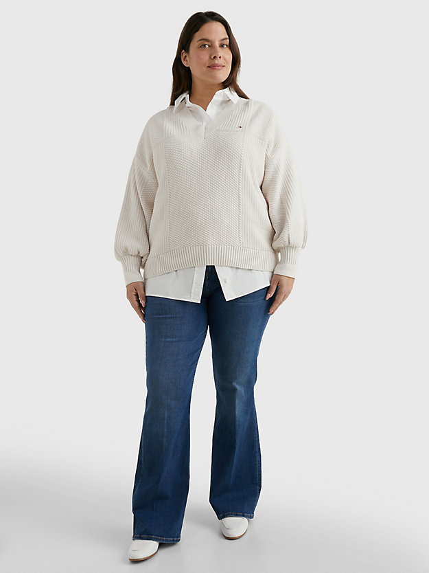 WEATHERED WHITE Curve relaxed fit trui met textuur voor dames TOMMY HILFIGER