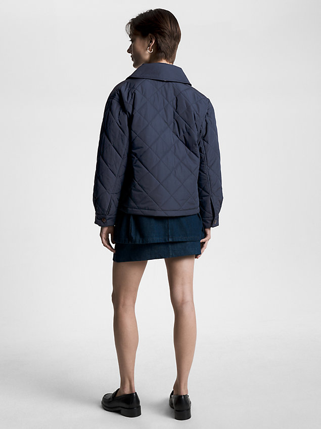 blue padded diamond quilted jacket for women tommy hilfiger