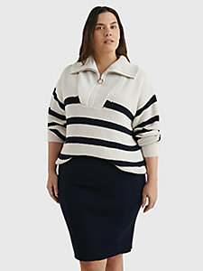 white curve stripe half-zip relaxed jumper for women tommy hilfiger