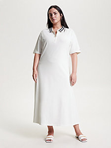 robe polo curve à col zippé longueur midi blanc pour femmes tommy hilfiger