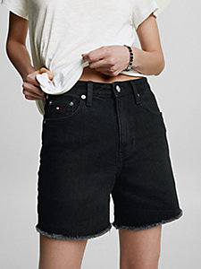 denim tommy hilfiger x shawn mendes jeans-shorts mit hohem bund für damen - tommy hilfiger