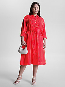 robe chemise curve à rayures longueur midi rouge pour femmes tommy hilfiger