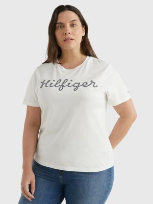 Curve T-shirt met ronde hals en touwlogo WIT | Hilfiger