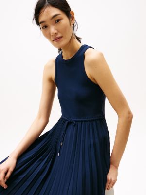 blue pleat sleeveless midi dress for women tommy hilfiger