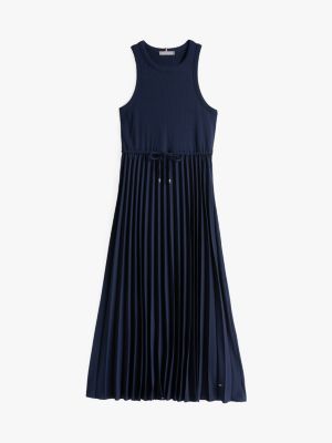 blauw mouwloze midi-jurk met plooien voor dames - tommy hilfiger