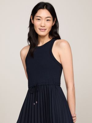 Sleeveless Pleated Midi Dress | Blue | Tommy Hilfiger