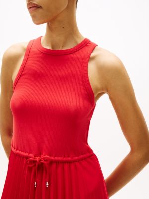 red pleat sleeveless midi dress for women tommy hilfiger