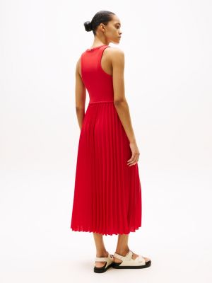 red pleat sleeveless midi dress for women tommy hilfiger