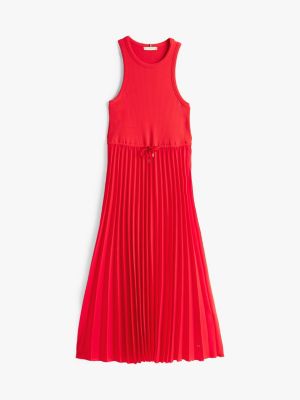 red pleat sleeveless midi dress for women tommy hilfiger