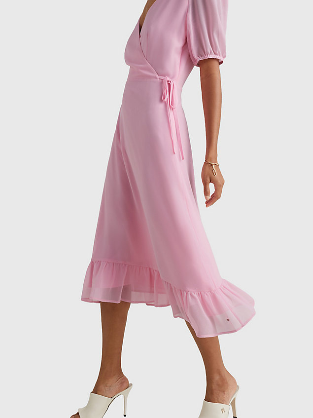 pink midi-wickelkleid aus crêpe georgette für damen - tommy hilfiger