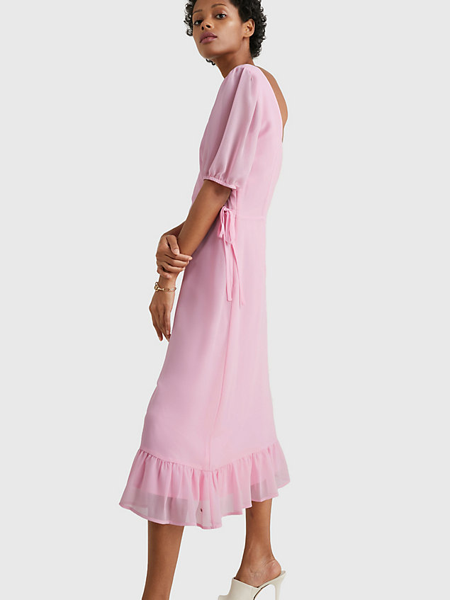 pink midi-wickelkleid aus crêpe georgette für damen - tommy hilfiger