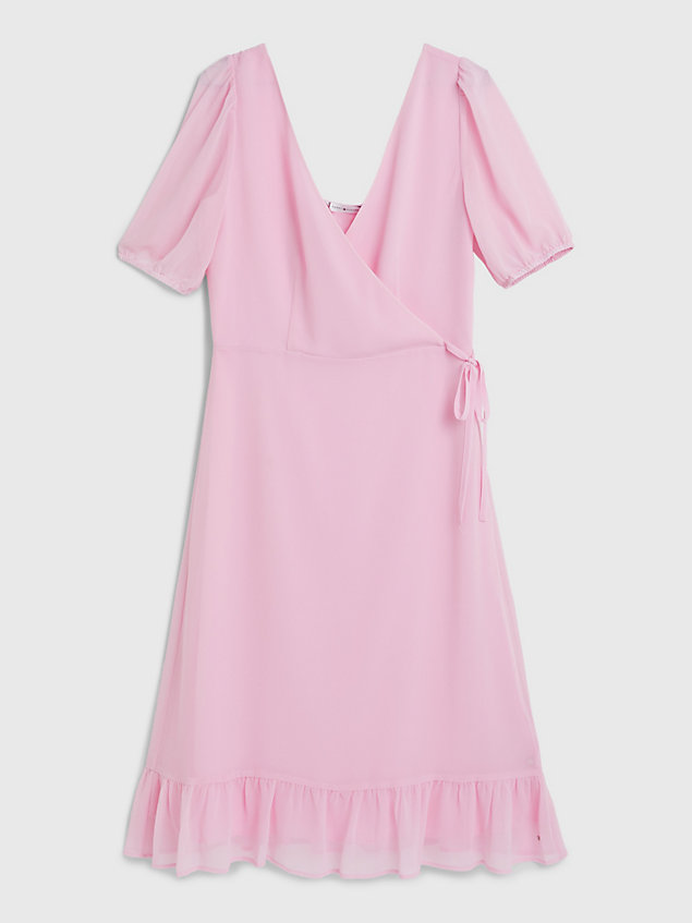 pink crepe georgette midi wrap dress for women tommy hilfiger