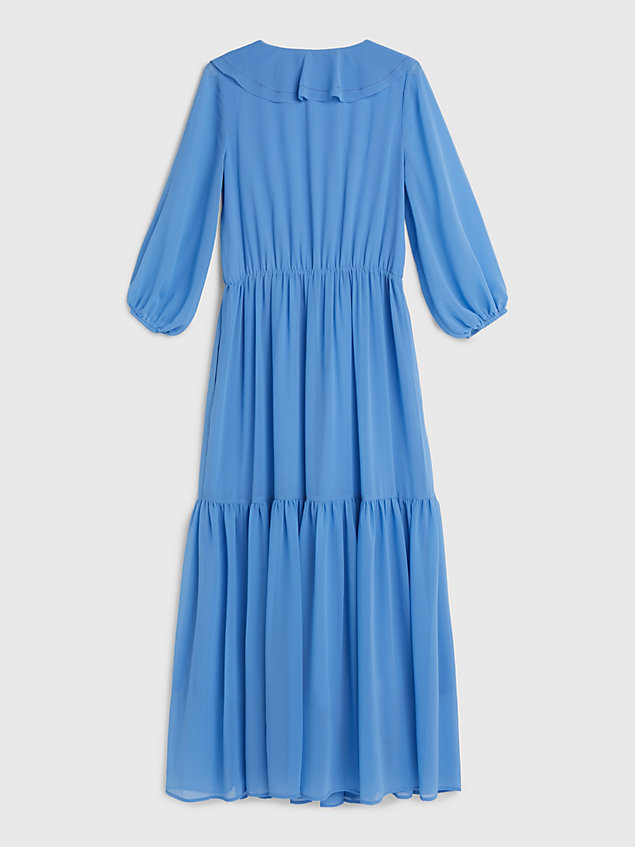 blue frilled fit and flare maxi dress for women tommy hilfiger