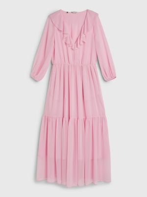 pink fit-and-flare-maxikleid mit rüschen für damen - tommy hilfiger
