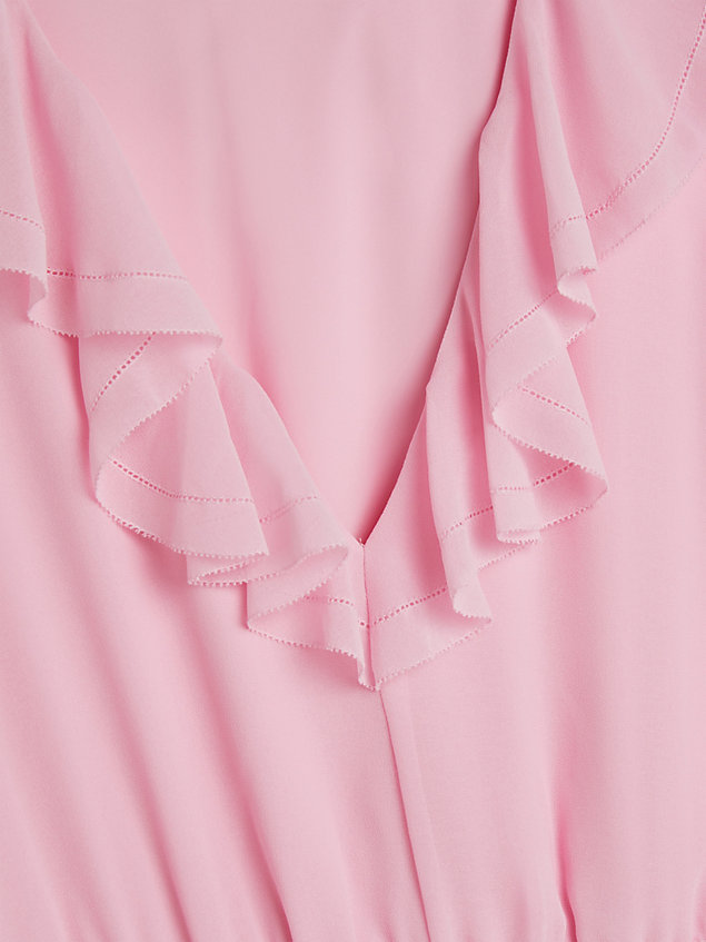 pink fit-and-flare-maxikleid mit rüschen für damen - tommy hilfiger