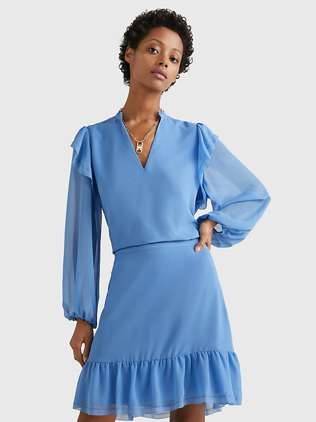 blue v-neck frill blouse for women tommy hilfiger