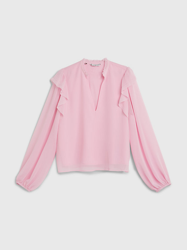blusa de volantes con cuello de pico pink de mujer tommy hilfiger