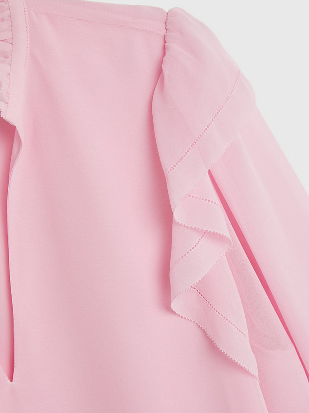 blusa de volantes con cuello de pico pink de mujer tommy hilfiger