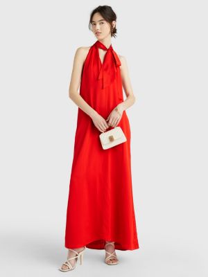 Satin Halter Neck Relaxed Maxi Dress | ORANGE | Tommy Hilfiger