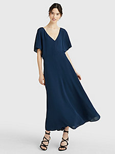 blue open back v-neck midi dress for women tommy hilfiger