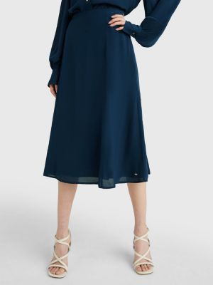 jupe midi en satin de viscose bleu pour femmes tommy hilfiger
