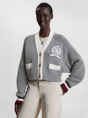 Crest Classics Relaxed Letterman Cardigan | GREY | Tommy Hilfiger