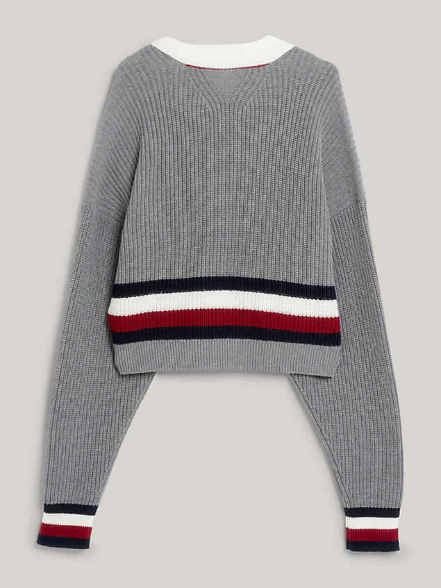 grey crest classics relaxed letterman cardigan for women tommy hilfiger