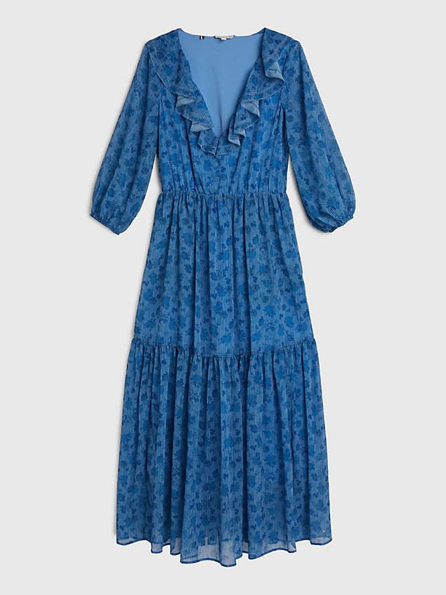 blue gebloemde fit and flare maxi-jurk voor dames - tommy hilfiger