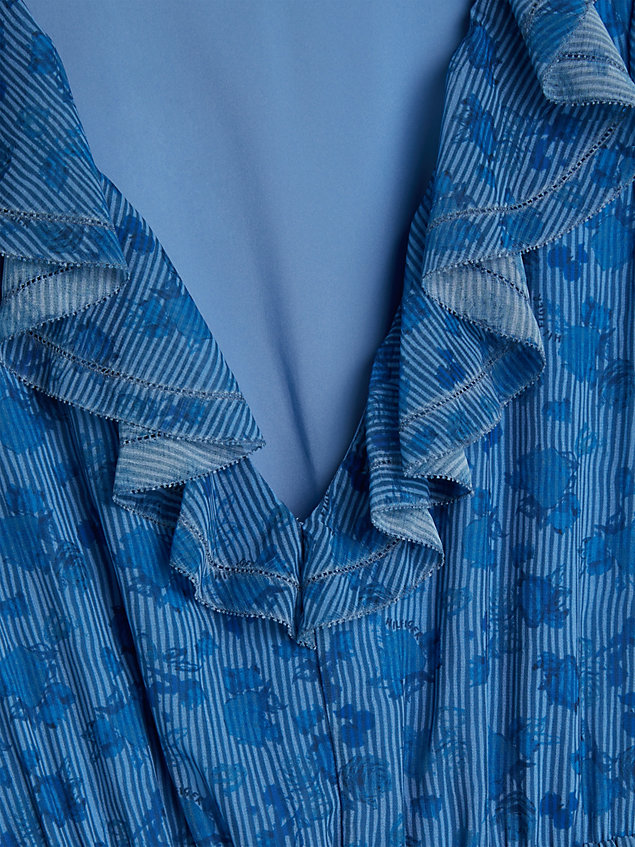 blue fit-and-flare-maxikleid mit blumen-print für damen - tommy hilfiger