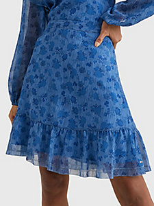 синий многоярусная расклешенная юбка с цветочным принтом для женщины - tommy hilfiger