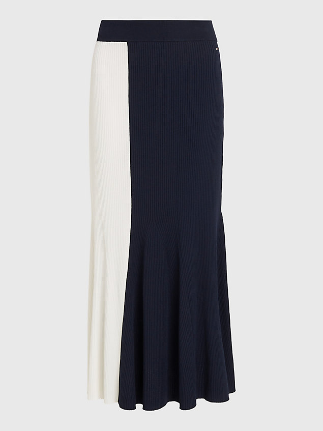 blue colour-blocked fit and flare maxi skirt for women tommy hilfiger