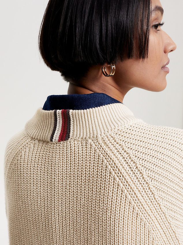 beige relaxed fit sweaterjurk met logo voor dames - tommy hilfiger