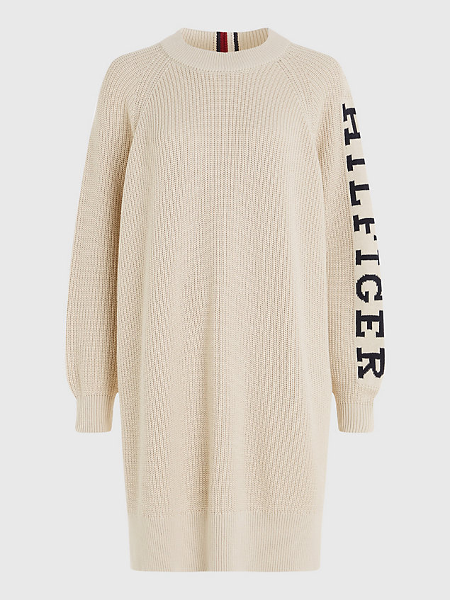 abito pullover relaxed fit con logo beige da donna tommy hilfiger