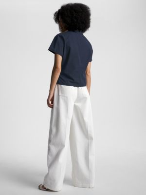 chemise en popeline à détail torsadé blue pour femmes tommy hilfiger