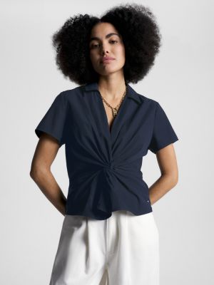 Blue tommy 2025 hilfiger shirt womens