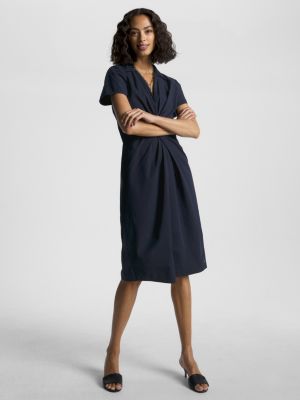 Twist Detail Poplin Midi Dress | Blue | Tommy Hilfiger