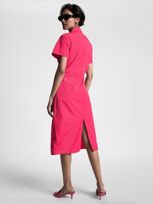 Midi | Pink Dress Twist Poplin Detail Tommy | Hilfiger