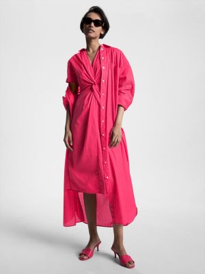 Midi Poplin Detail Pink Tommy | Hilfiger Dress Twist |