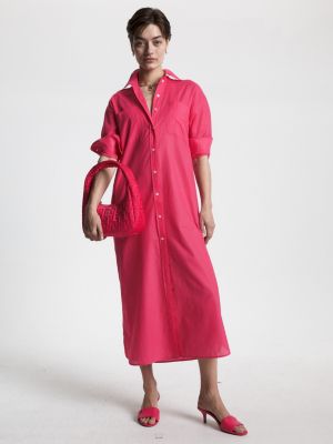 Robe chemise maxi d contract e en voile Rose Tommy Hilfiger