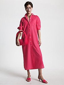 robe chemise maxi décontractée en voile rose pour femmes tommy hilfiger