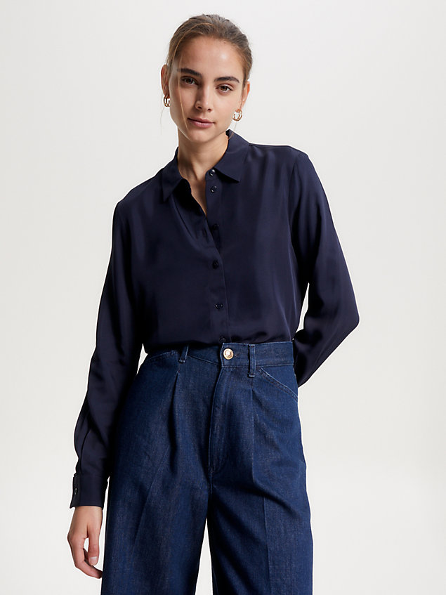 chemise coupe standard en sergé blue pour femmes tommy hilfiger